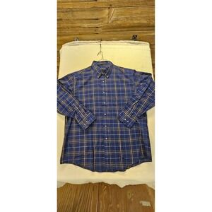 David Alexander Mens XL Blue Yellow Plaid Button Down Shirt Long Sleeve L/S